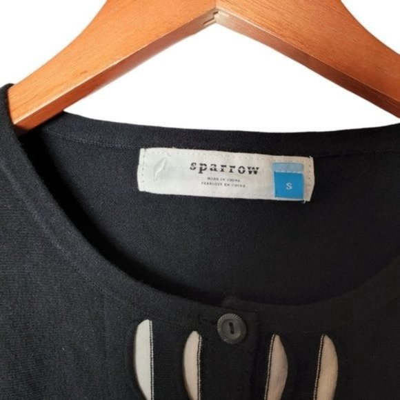 Anthropologie Sparrow Scalloped Striped Cardigan Black White S Small - Picture 8 of 11